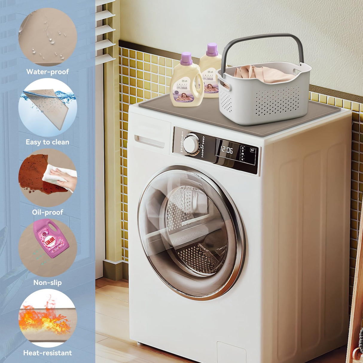 Garolue Washer and Dryer Covers for the Top, 23.6'' x 19.7'' Silicone Rubber Mat for Laudry Machine & Dryer,Non-slip Heavy Duty Waterproof Washable Top Protector Mat Pad for Laundry & Kitchen,Apricot