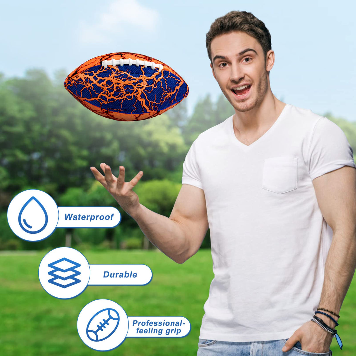 Jasonwell Pool Beach Water Football - 2Pack Strong Grip Waterproof Football for All-Weather Play Pool Toys Beach Games Outdoor Sports Toy Christmas Birthday Gifts for Kids Boys Teens Adults (ORN&BU)