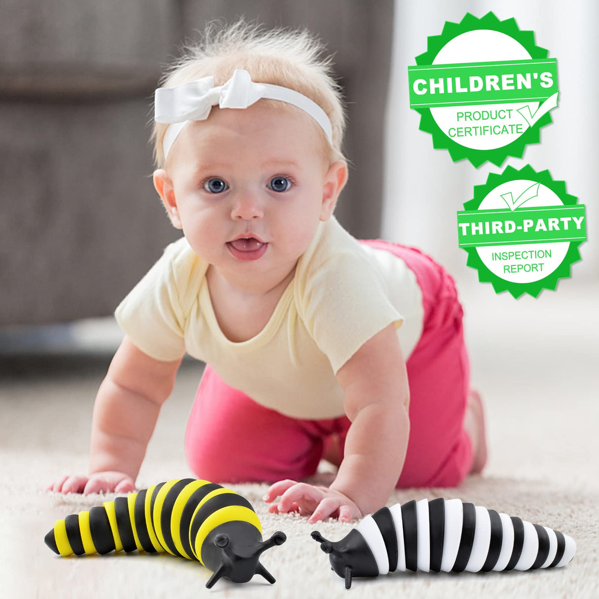 Cevioce Fidget Slug Toy, Sensory Slug Fidget Toy for Kids & Adults, 2 PCS Cute 3D Articulated Sensory Toys - Can Be Spliced, Safe|Exercise Wrist Strength & Stress Relief, Great Gift for ADHD Autism B