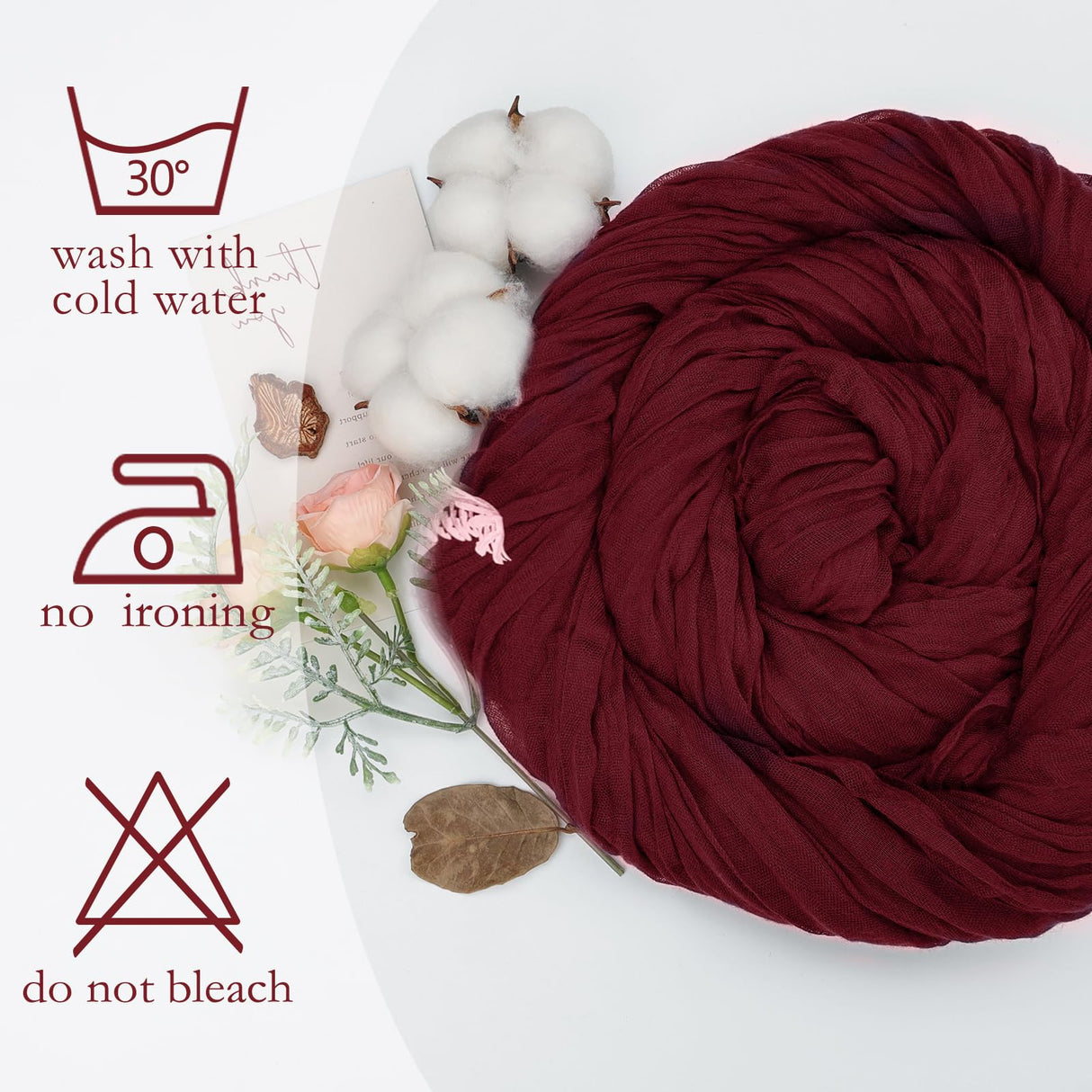 pepmily 8 Pack Burgundy Cheesecloth Christmas Table Runner 10ft Boho Gauze Fabric 120 Inch Cheese Cloth Table Runner Rustic Sheer for Thanksgiving Wedding Decor Party Table Centerpiece Decoration