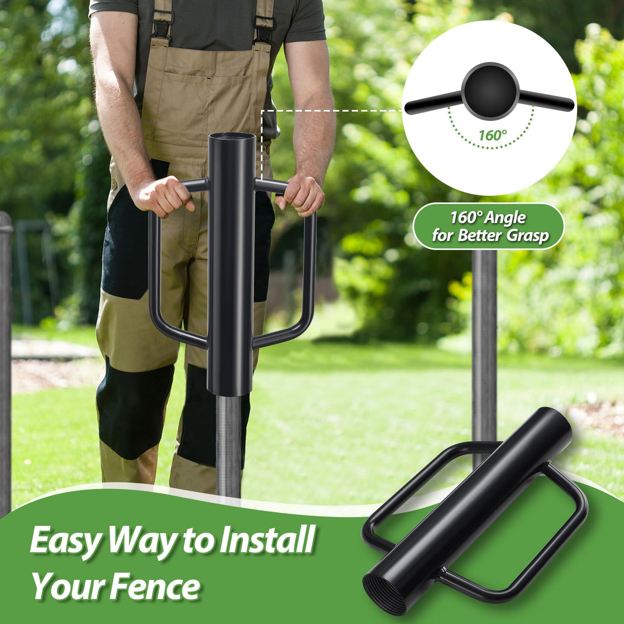 T Post Driver 12 LB, Fence Post Driver with Handles, Heavy Duty Metal Post Pounder for Wooden Posts U-Channels, 17 inch Steel Pile Driver for Farm Garden Orchard, Easy Use Fence Post Digger