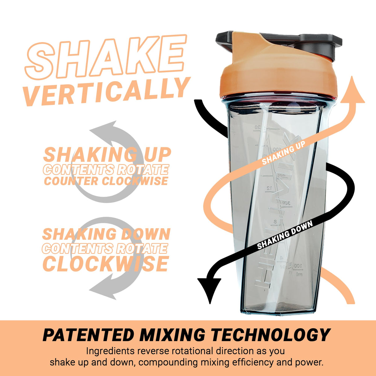 HELIMIX 2.0 Vortex Blender Shaker Bottle Holds upto 28oz | No Blending Ball or Whisk | USA Made | Portable Pre Workout Whey Protein Drink Shaker Cup | Mixes Cocktails Smoothies Shakes | Top Rack Safe