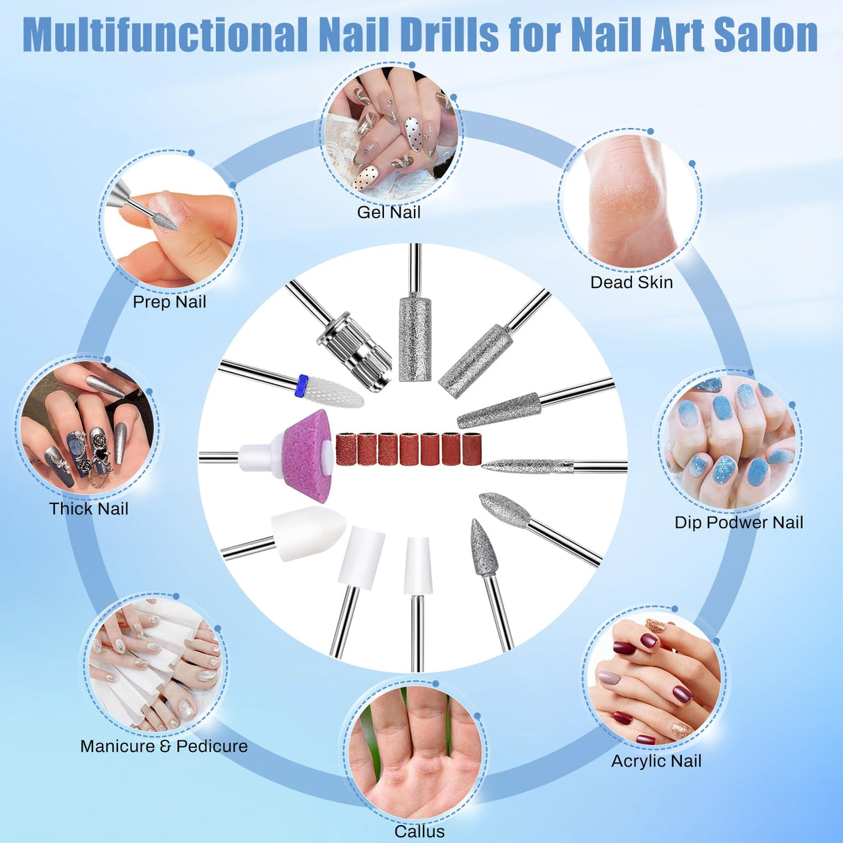 Electric Nail Drill Professional 50000RPM, Electric Nail File Portable for Acrylic Gel Nails, 6000mAh Rechargeable Nail Drill Machine, Efile Kit with 12pcs Bits for Manicure Salon Home