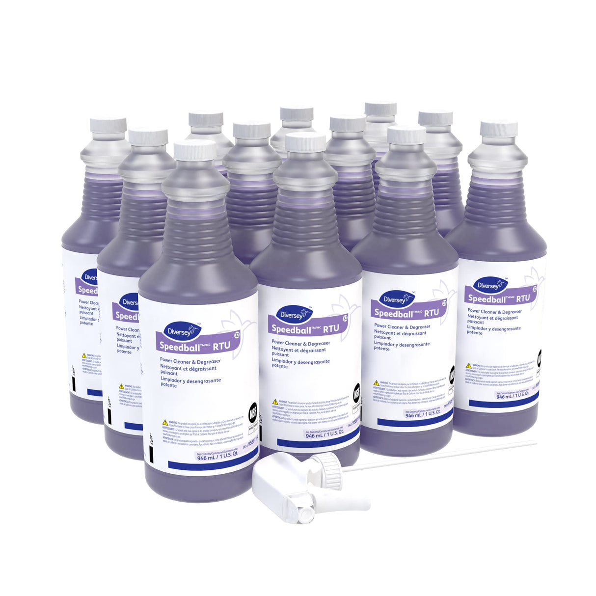 Diversey 95891164 Speedball RTU Power Cleaner & Degreaser, Heavy-Duty, Non-Butyl Commercial Strength Purple Spray, Lemon Scent, Capped Ready-to-Use, 32-Ounce (Pack of 12 with 1 spray nozzle)