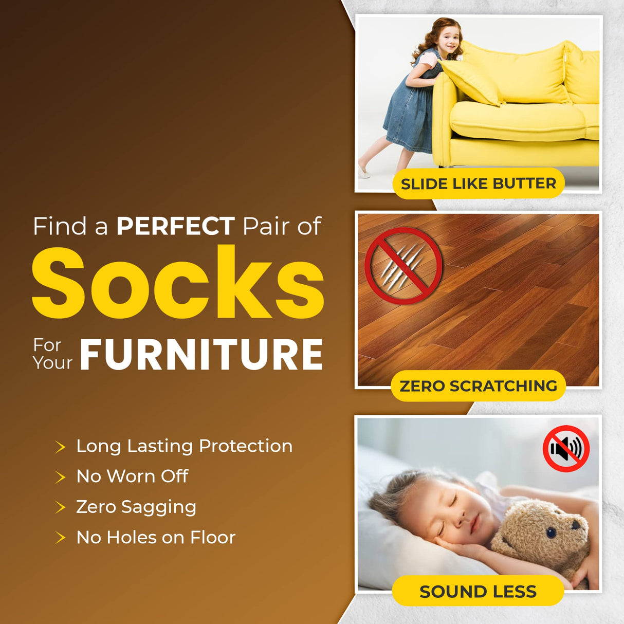 IAMZAY® 48/80 Pcs Brown Premium Chair Leg Socks Protectors for Hardwood Floors - Not Falling Off - Easy to Put On - Fits Round and Square Legs - High Elastic Bar Stool Leg Covers - Furniture Pads