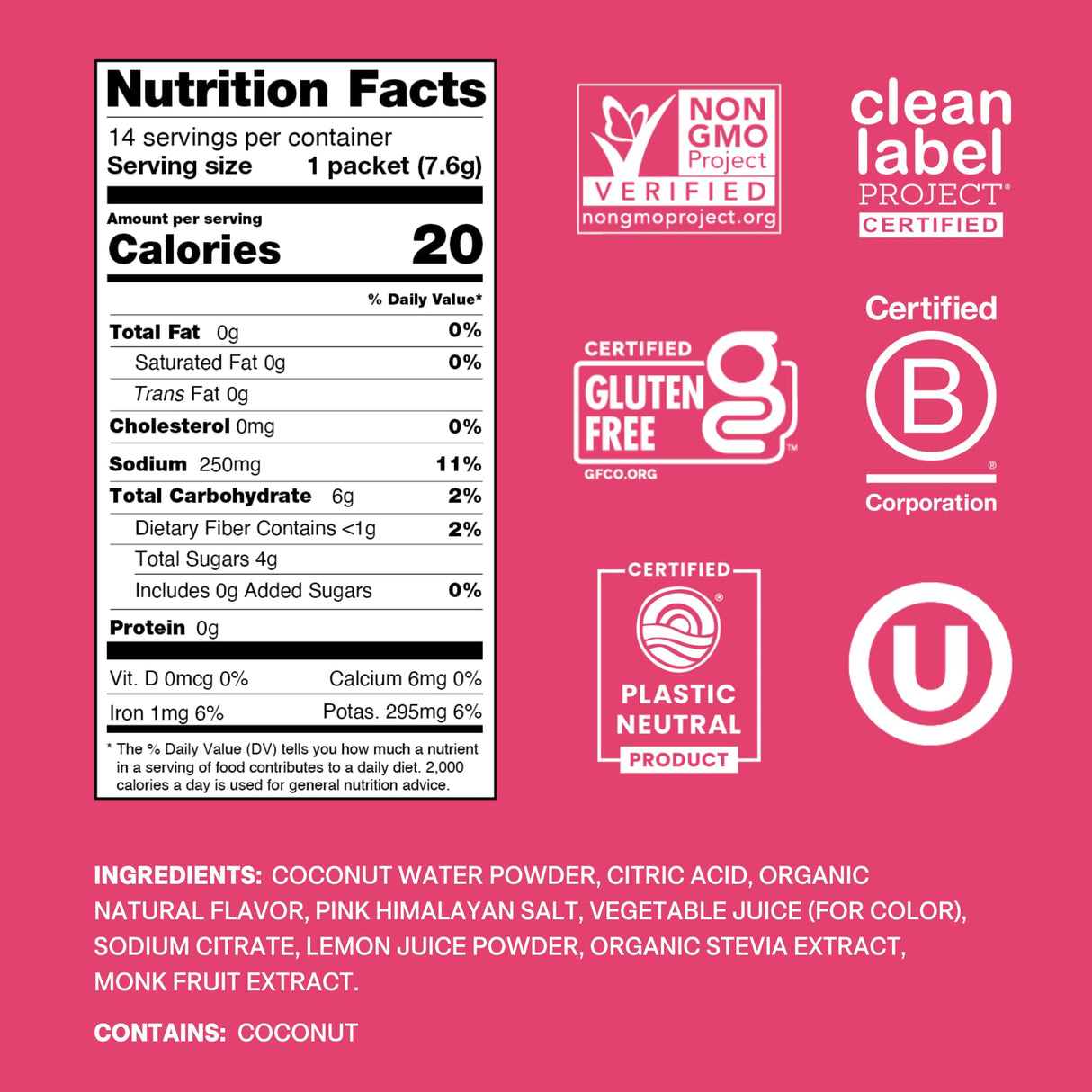 Cure Hydration | Plant-Based Electrolyte Drink Mix | No Added Sugar | FSA & HSA | Dehydration Relief Powder Made with Coconut Water | Non-GMO | Vegan | Pouch of 14 Packets - Tropical Punch