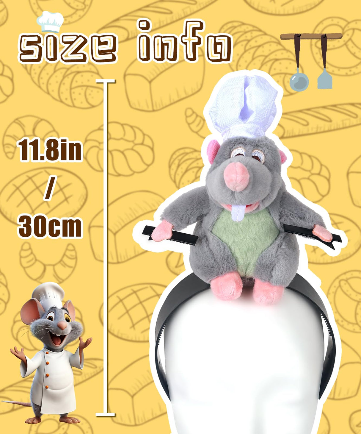 JEGERMIG Women's Christmas Funny Mouse Headband Cartoon Animal Ratatouille Plush Hairpin Headwear Accessories