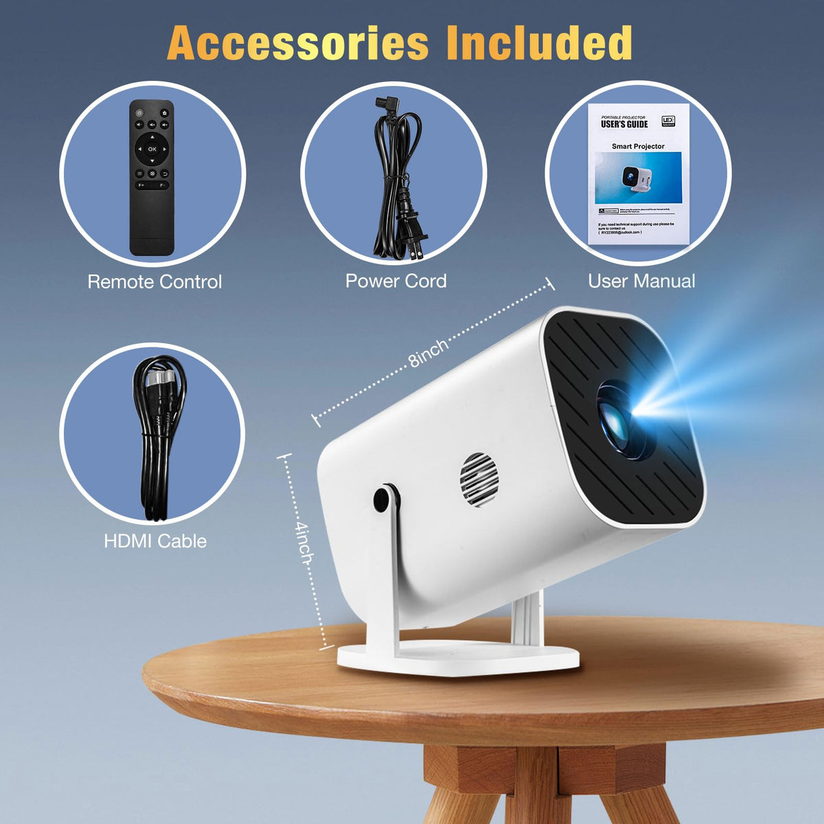 YGSKK Mini Projector with Wifi and Bluetooth, Built-in Apps,Movie Projector