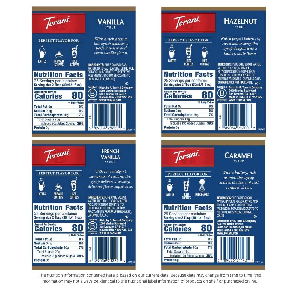 Torani Flavored Drink Syrup Coffeehouse Variety Pack, 25.4 fl oz, Set of 4