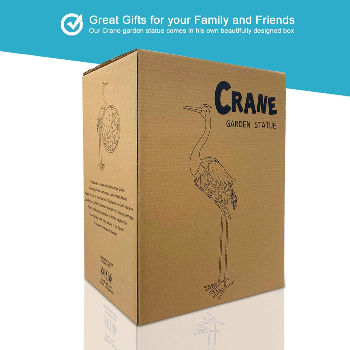 Nacome Large Standing Blue Metal Crane Garden Statue: Indoor Outdoor Heron Animal Sculpture for Patio Backyard Porch Yard Bird Art Lawn Decor - 36.6inch Gifts for Grandma Mom