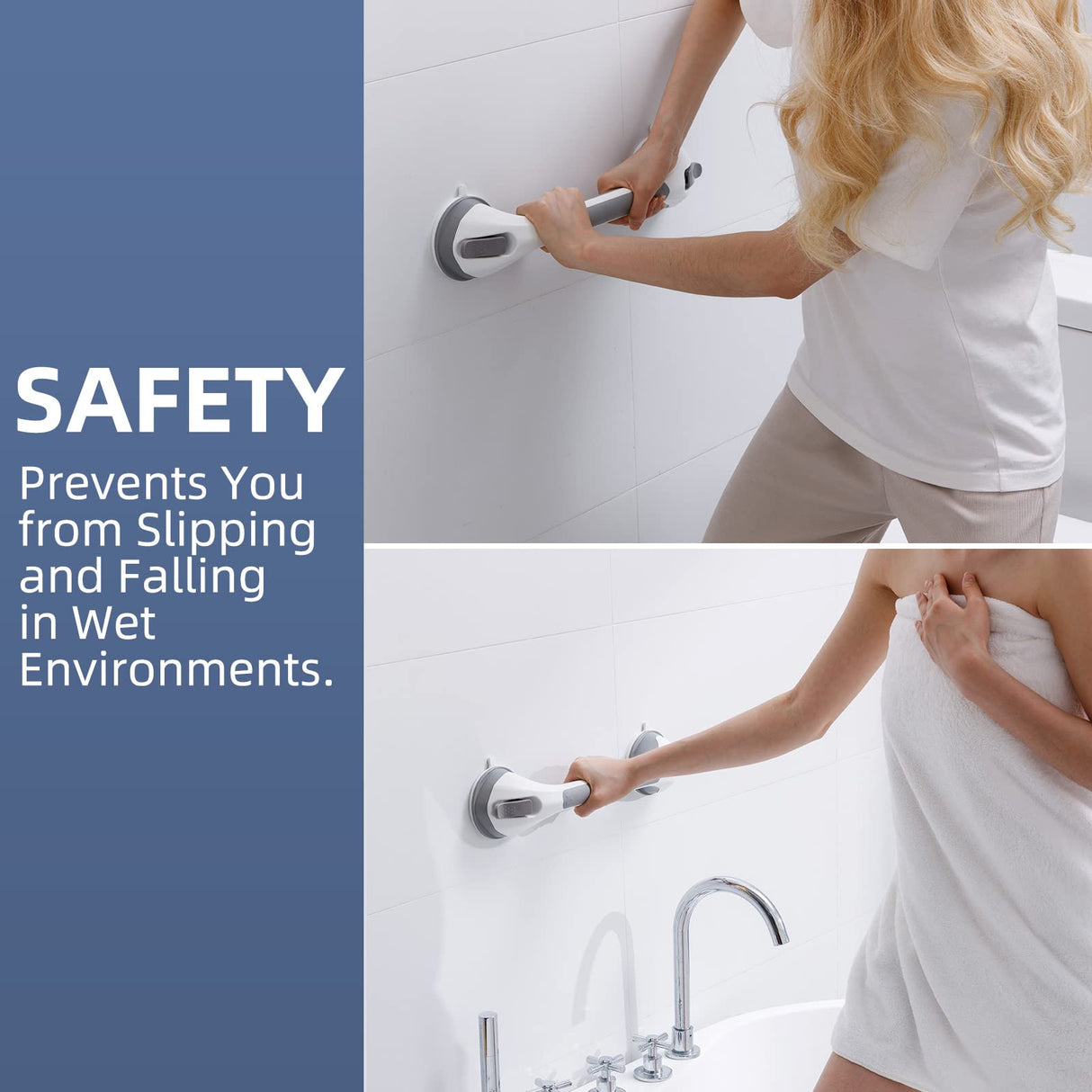 TAILINK Grab Bars for Bathtubs and Showers 2 Pack Shower Handle, Heavy Duty Suction Grab Bar Bath Handrails for Seniors and Elderly, Bathroom Safety Grip No Drilling Waterproof Removable, Grey