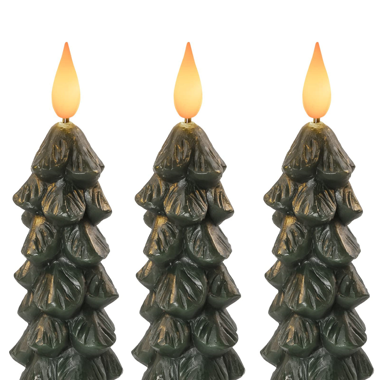 Homemory 3 PCS Flameless Taper Candles with 6-Hours Timer, 9.5 Inches Christmas Tree Candlesticks, Real Wax Battery Operated Window Candles with 3D Flickering Flame for Fireplace Christmas