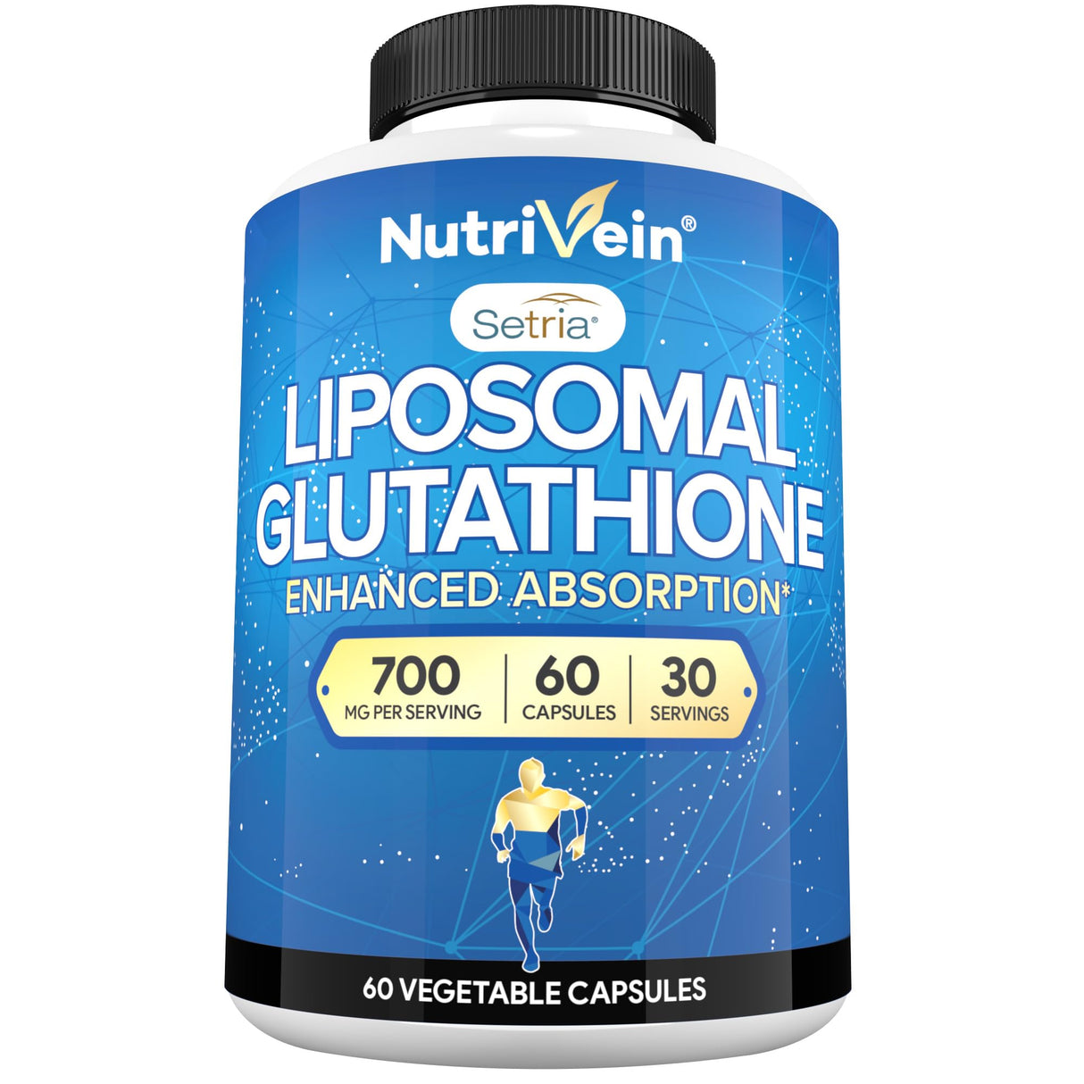 Nutrivein Premium Liposomal Glutathione Supplement 700 mg - 60 Caps - Pure Reduced Glutathione Setria - Master Antioxidant - Cell Protection, Cleansing, Liver, Brain, and Defenses