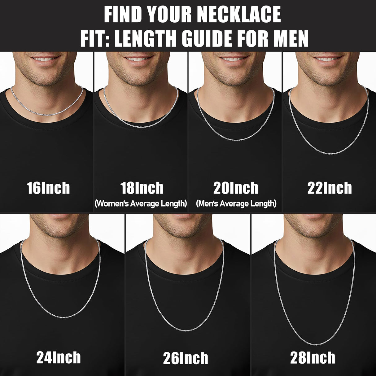 Fiusem 2.5mm Silver Tone Wheat Chain for Men, 24 Inches