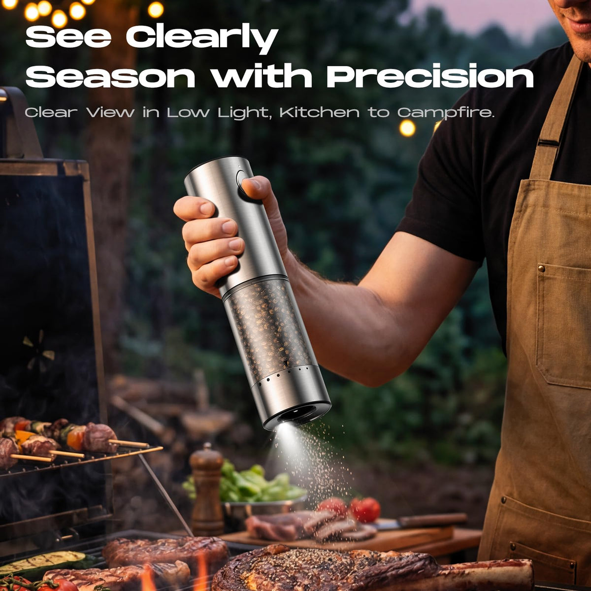 Electric Salt and Pepper Grinder Set, Rechargeable Automatic Salt and Pepper Shaker with 6 Adjustable Coarseness, Large-Capacity Pepper Mill White Elephant Gifts (Rechargeable-Stainless Steel)