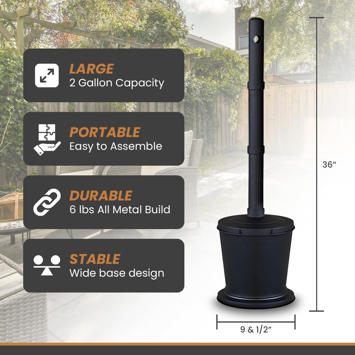 Carver’s Olde Iron Galvanized Steel Outdoor Cigarette Butt Disposal, Metal Receptacle for Commercial Use (36″ Height, 4 Gallon capacity, Black)