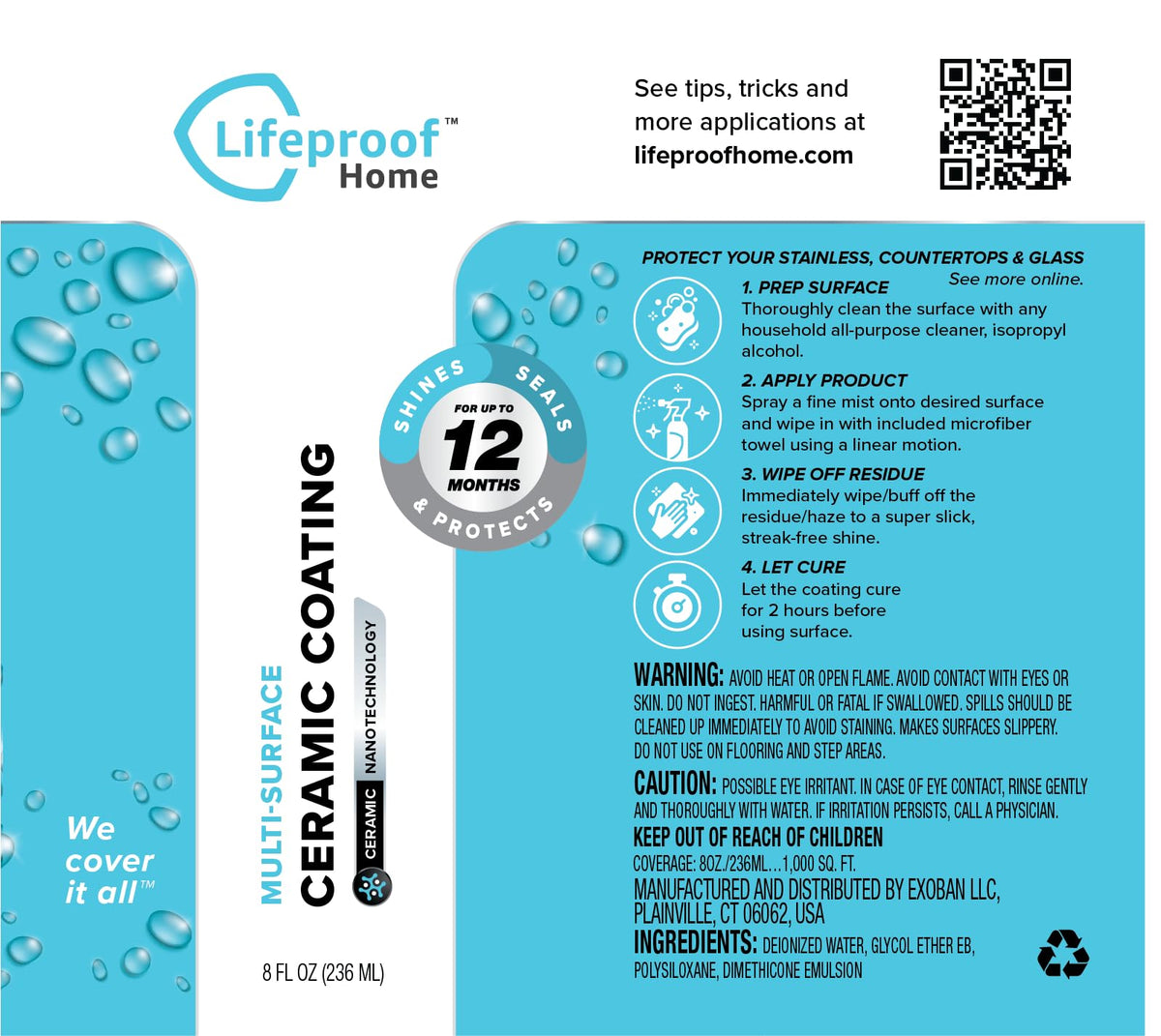 Lifeproof Ceramic Coating Spray Kit - Shine, Seal & Protect Kitchen & Bath Surfaces, Repels Stains & Grime