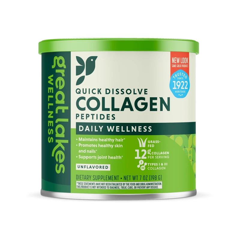 Great Lakes Wellness Collagen Peptides Powder for Skin, Hair, Nails, Joints & Digestion - Unflavored - Quick Dissolve Hydrolyzed, Non-GMO, Keto, Kosher - 7 oz