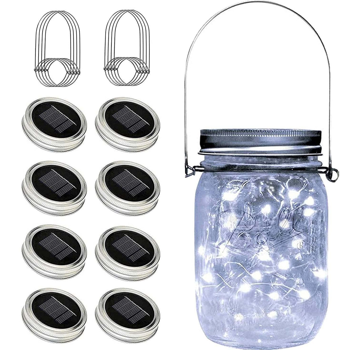 Yeuago 8 Pack Solar Fairy Star Firefly Jar Lid Lights - Waterproof Lantern Mason String Lights With Hangers for Regular Mouth Jars - Christmas Gifts (Cold White)