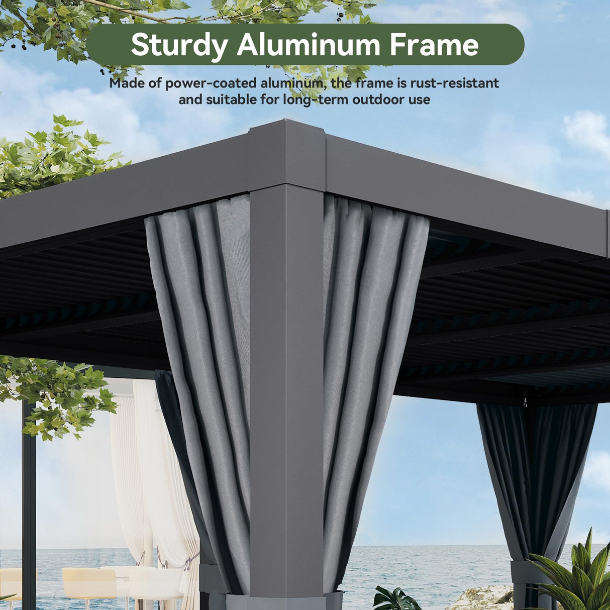 Aoxun Louvered Pergola 12x16 All-Aluminum Outdoor Gazebo with Independent Adjustable Roofs, Waterproof Curtains and Netting, Integrated Drainage System for Patios & Backyard