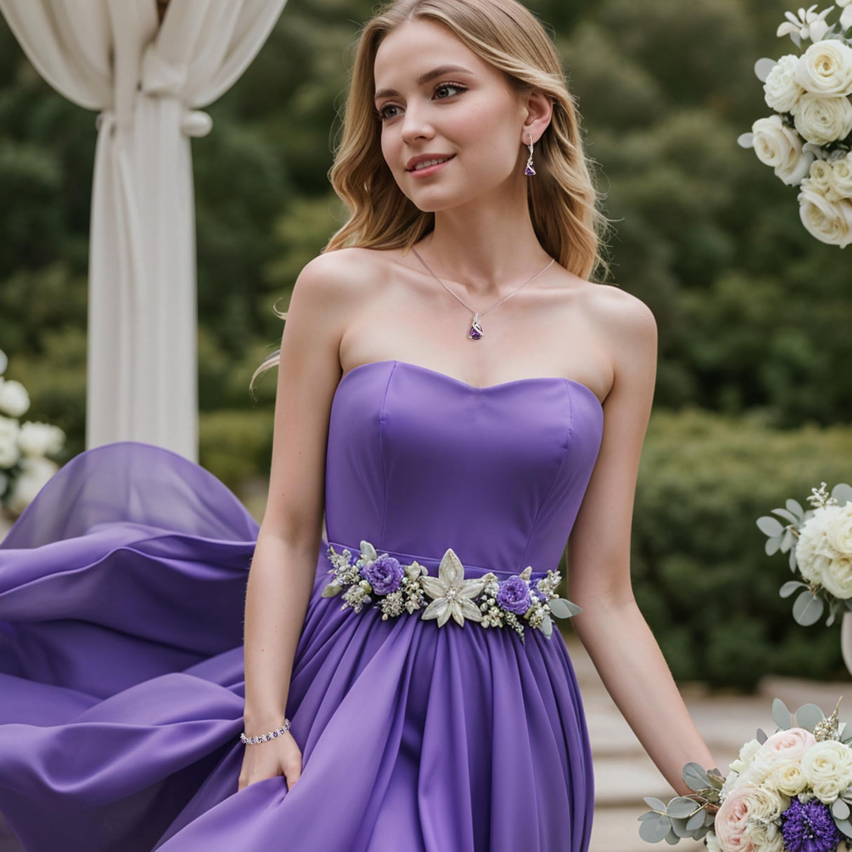 BriLove Wedding Bridal Prom Jewelry Set for Women Bride Bridesmaid Purple