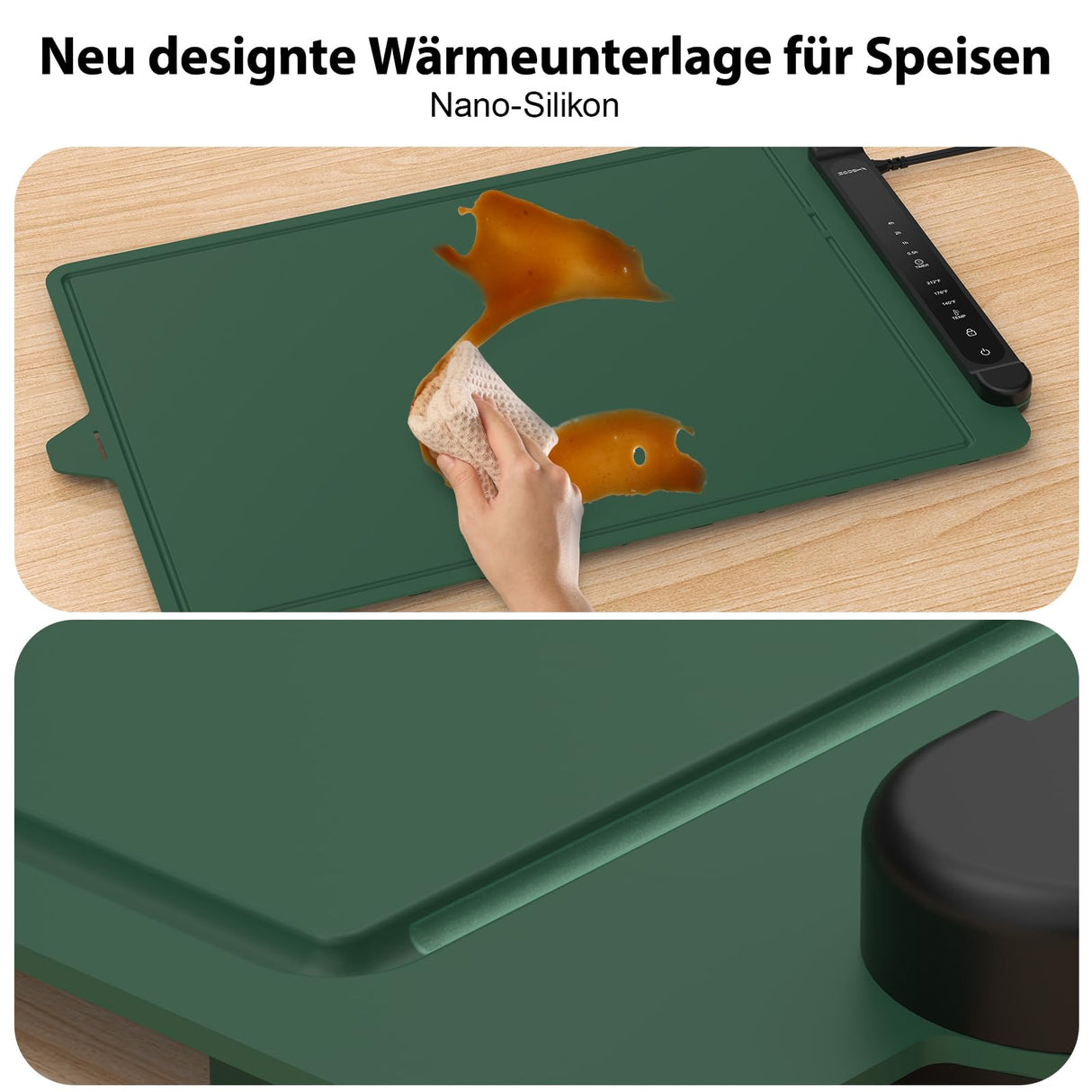 Food Warming Mat Electric Tray: Adjustable Silicone Heating Pad with 3 Temperature Settings 4 Timer Function Portable Roll Up Hot Plate for Buffets Party Gatherings Kitchen Warmer Countertop Green