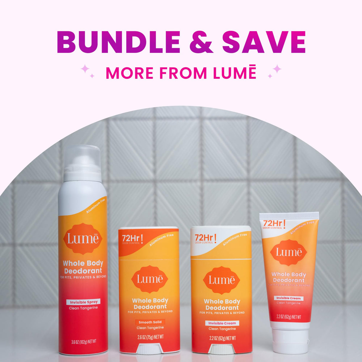 Lume Invisible Spray Deodorant For Women - Whole Body Deodorant Spray - 72 Hr Odor Control - Ozone Friendly, Natural Propellant - Aluminum & Baking Soda Free, Skin Loving - 2 pack (Clean Tangerine)