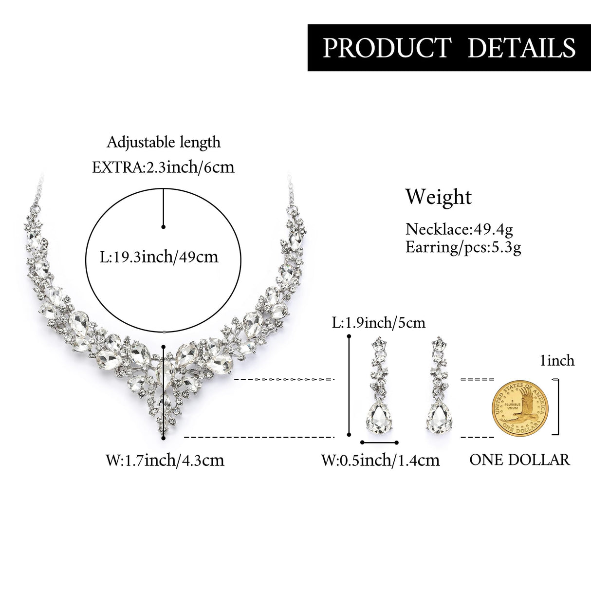 BriLove Women's Wedding Statement Necklace Dangle Earring Jewelry Clear