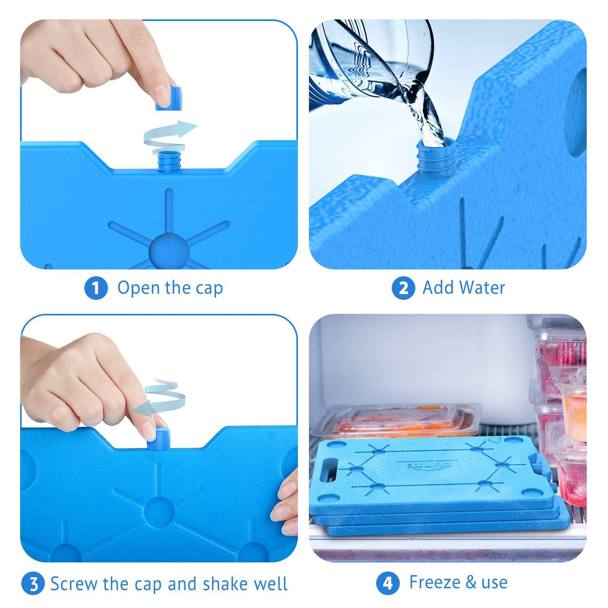 OUTXE Large Ice Packs for Coolers 3-Pack 9.5 * 13 Inch Slim Space Saving Reusable Long Lasting Cold Freezer Packs for Coolers Keep Food Fresh