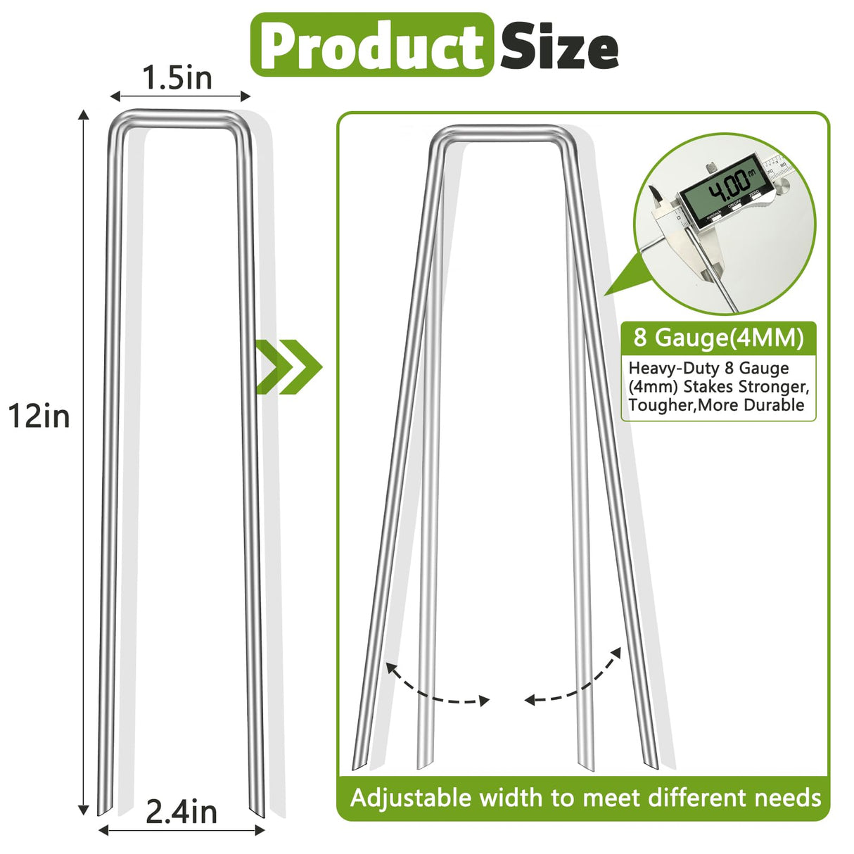 Heavy Duty 12 Inch Galvanized Landscape Staples Stakes, 50 Pack 8 Gauge
