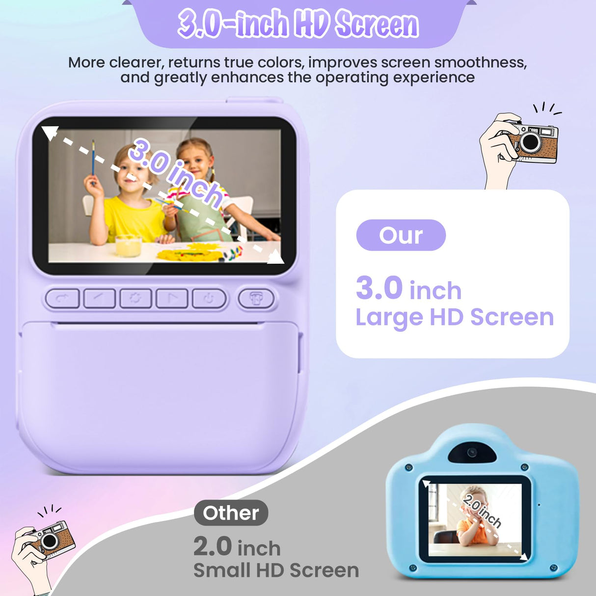 Kids Camera Instant Print, 3.0" HD 32MP Kids Camera Christmas Birthday Gifts for 3 4 5 6 7 8 9 10 11 12 Year Old Girls Boys, 32GB SD Card-Purple