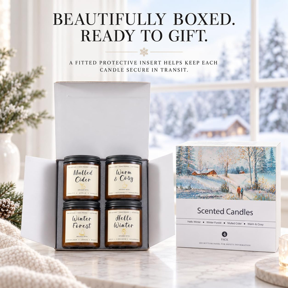Scented Candles, 4 Pack Soy Candles Winter Gift Set, 28 oz