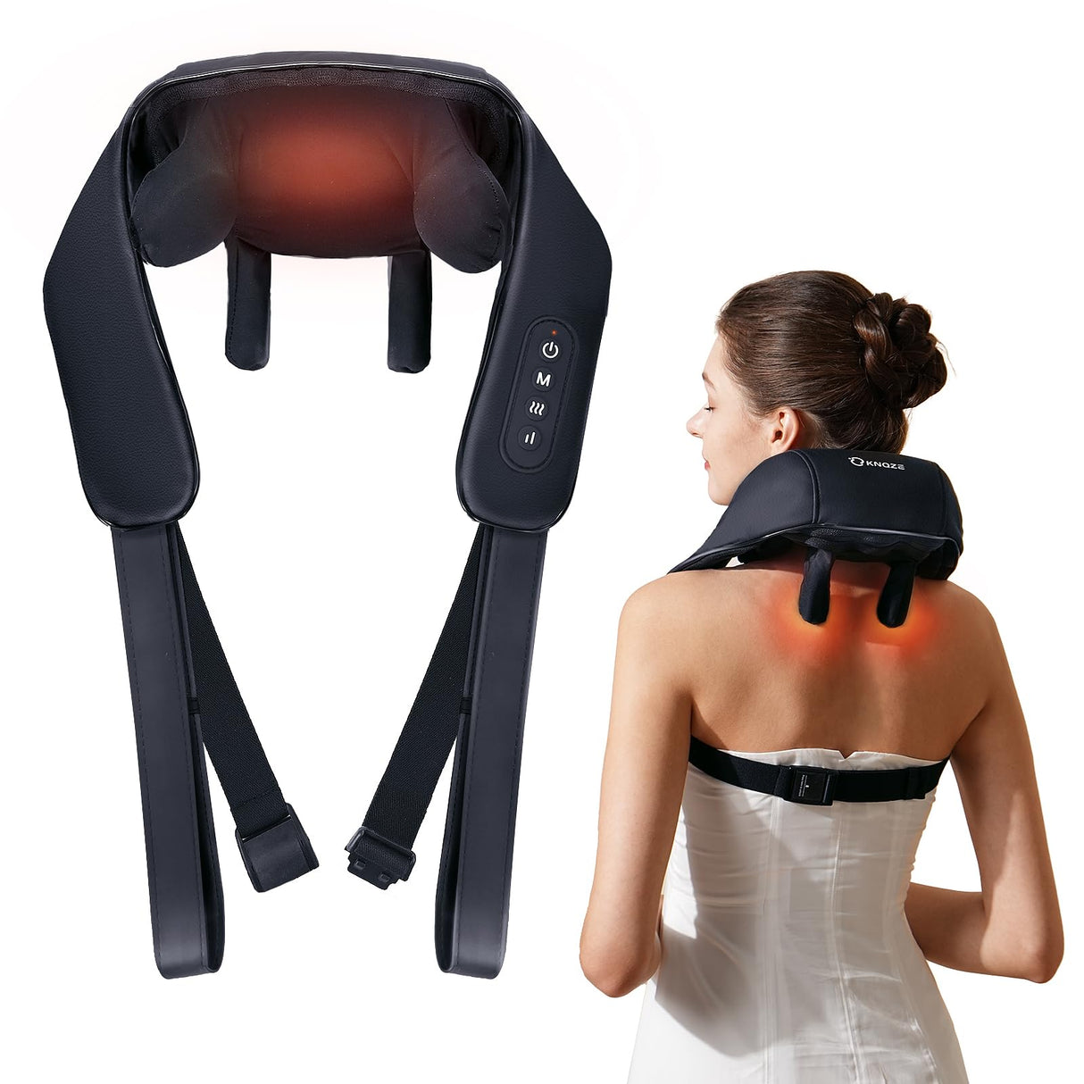 KNQZE Neck Massager with Heat, Deep Tissue 4D Expert Kneading Massager, Shiatsu Neck and Shoulder Massage Pillow for Trapezius, Back and Leg Pain Relief, FSA/HSA Eligible, Gifts for Mom Dad