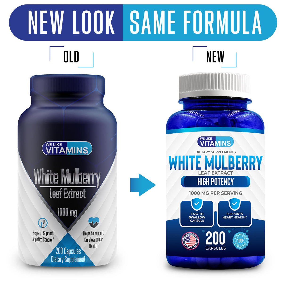 We Like Vitamins White Mulberry 1000mg 200 Vegan Capsules – White Mulberry Leaf Extract Capsules Supplement