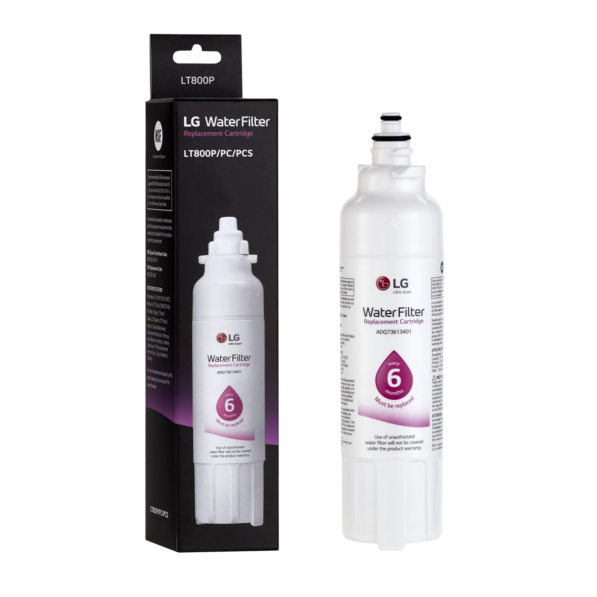 LG LT800P- 6 Month / 200 Gallon Capacity Replacement Refrigerator Water Filter (NSF42 and NSF53) ADQ73613401, ADQ73613408, or ADQ75795104, White