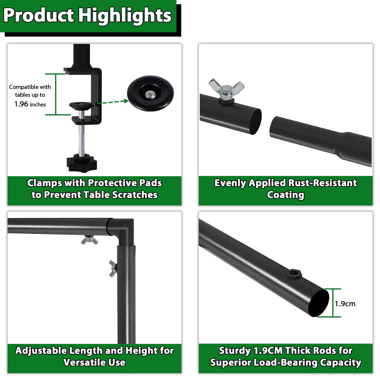 Over The Table Rod Stand with Clamps, Adjustable Metal Table Arch Stand