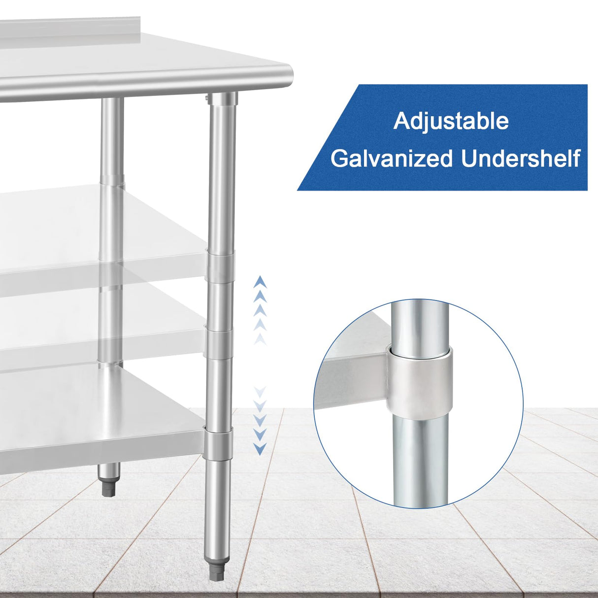 HARDURA Stainless Steel Prep & Work Table 30 x 72 Inches NSF Heavy Duty Commercial with Undershelf and Backsplash, Galvanized Legs for Commercial Food Prep