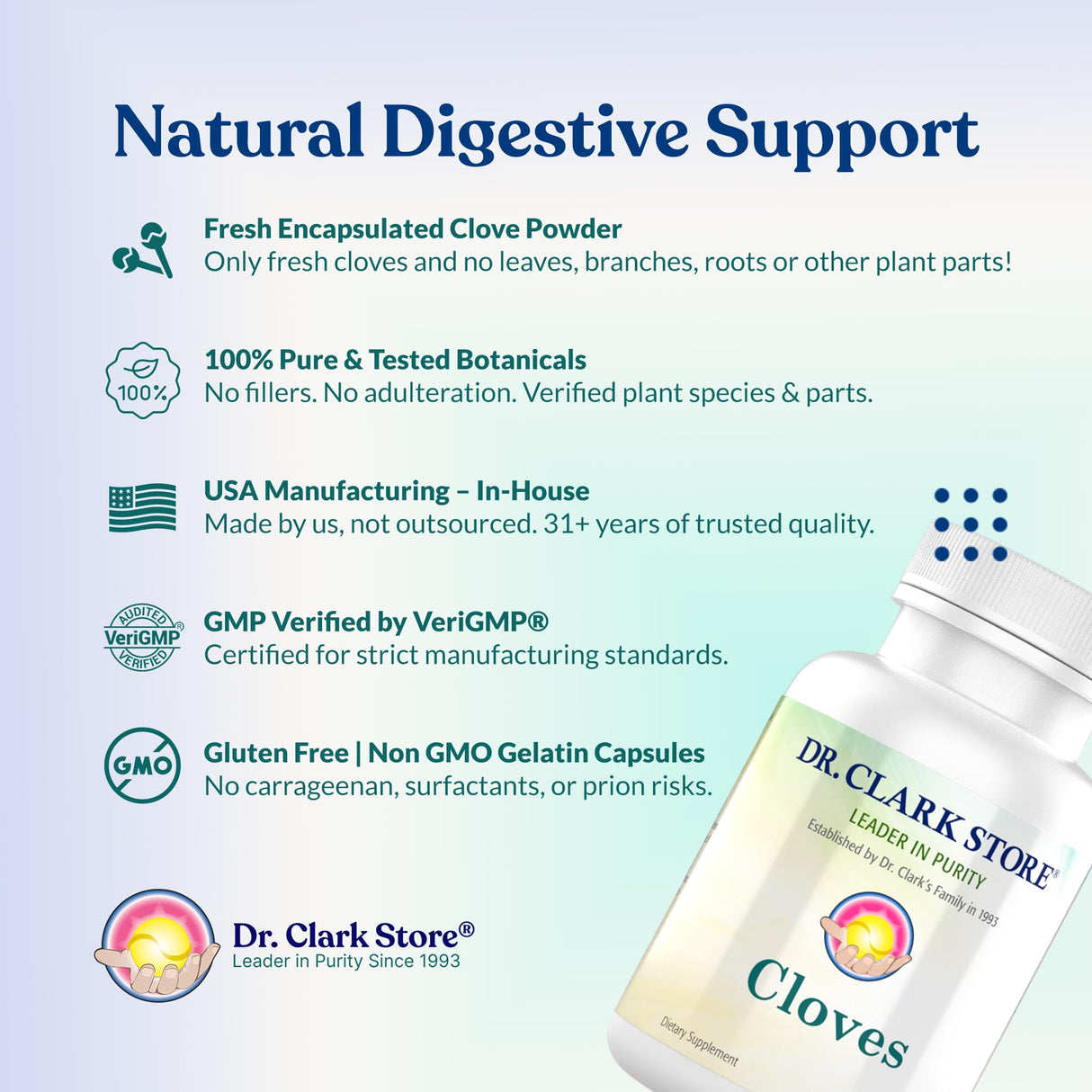 Dr Clark Cloves Healthcare Supplement - Natural Digestive Health, 500 mg, 100 Pure Gelatin Capsules
