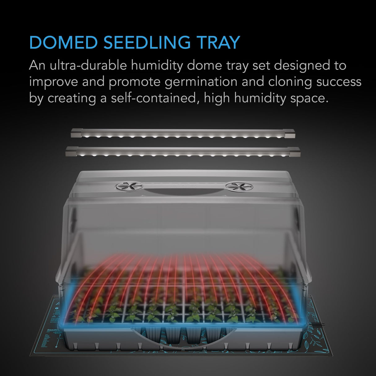 AC Infinity Heavy-Duty Large Humidity Dome 6x12 Germination Kit, Full Spectrum LED Grow Light Bars w/Samsung LM301H EVO LEDs, Heat Mat, 3 mm Thickest Dome, Trays, Extension Panels, for Seed Starting