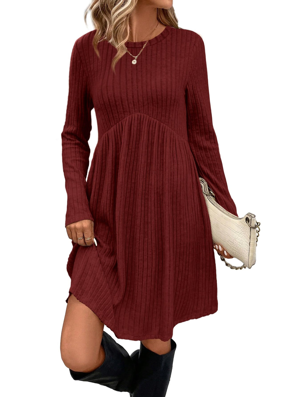OFEEFAN Long Sleeve Dress for Women Sweater Dress Fall Dresses Fall Sweaters Casual Tunic Winter Christmas Dresses Wine L
