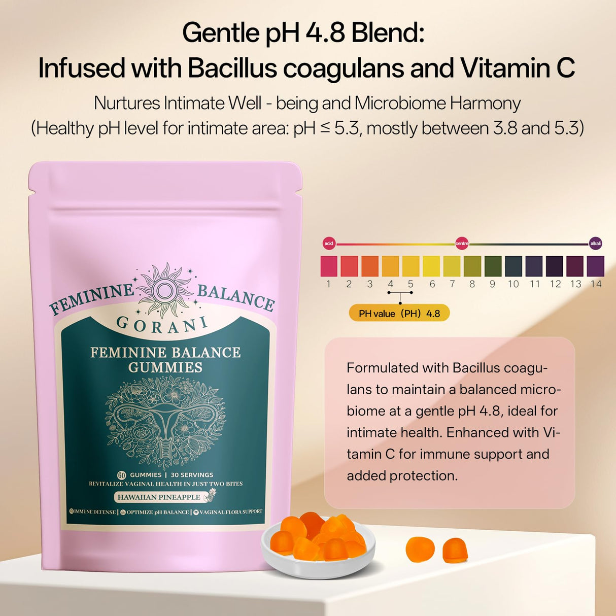 Gorani Feminine Balance Gummies – Probiotic Support for Women’s Intimate Health, Premium Balance Gummies, pH Balance & Immune Boost – Vegan & Low Sugar