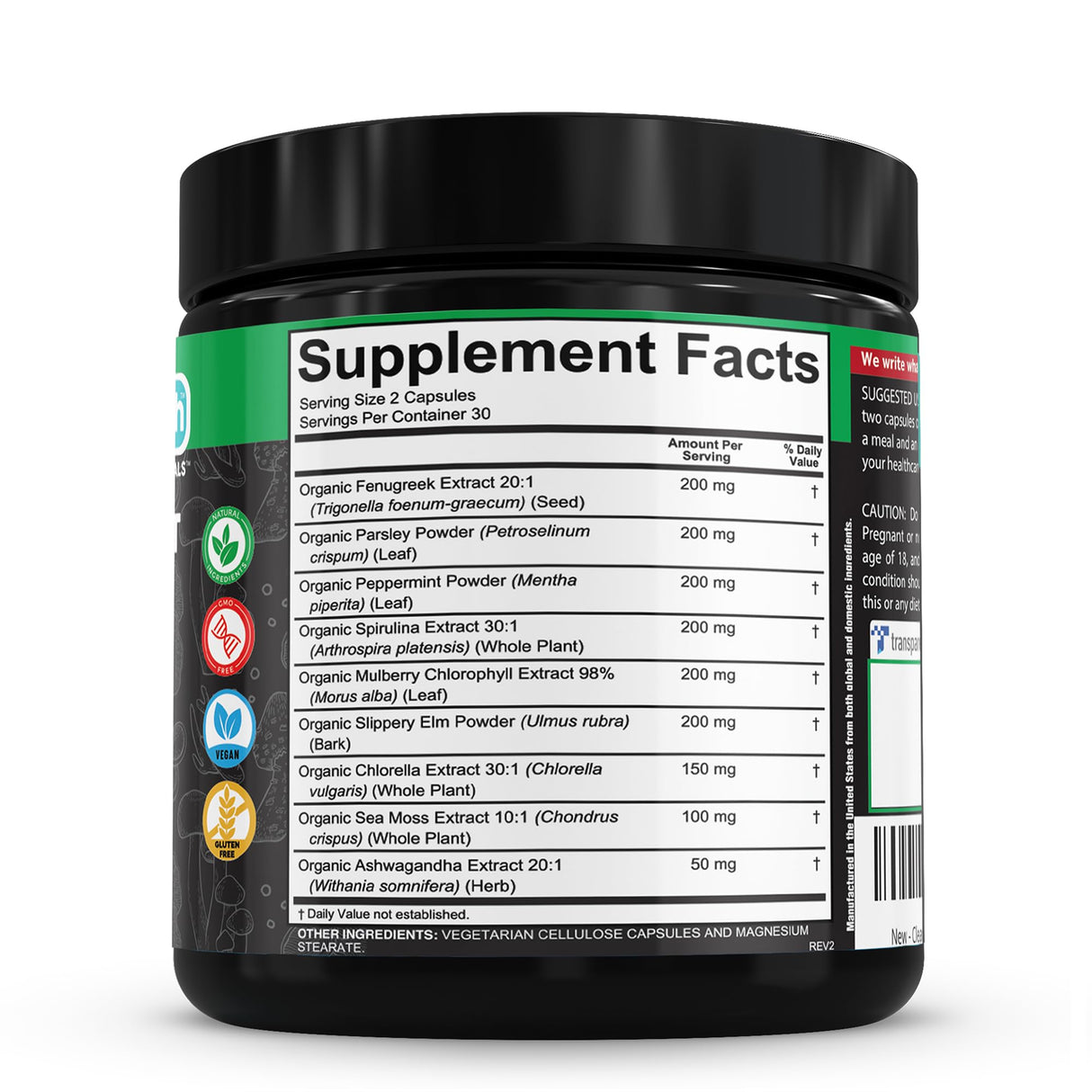 Clean Nutra Chlorophyll Capsules Supplement Internal Deodorant Peppermint, Sea Moss, Parsley, Chlorella, Spirulina, Slippery Elm, Ashwagandha, PhytoFresh Greens Detox Pills