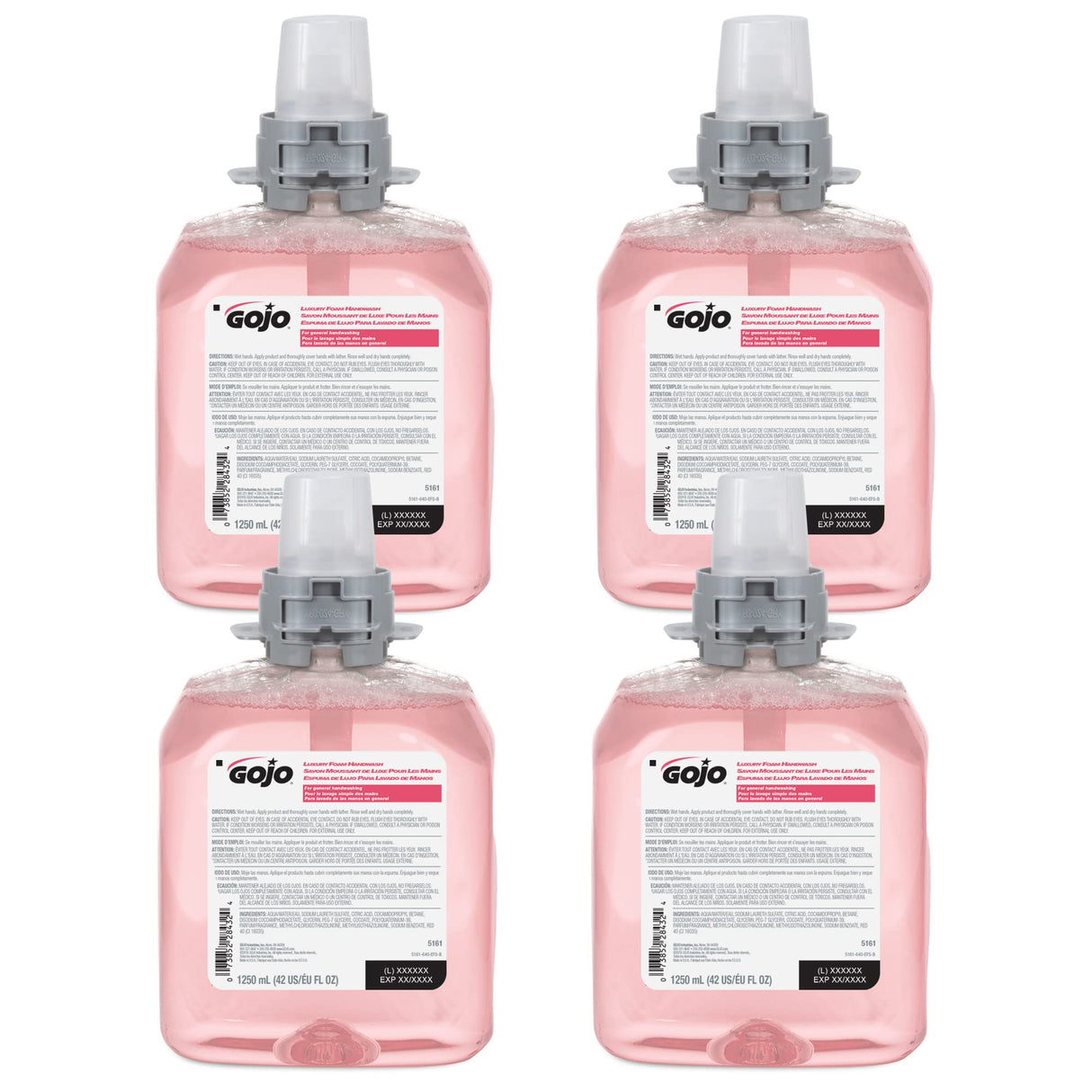 GOJO FMX-12 Luxury Foam Handwash, Cranberry Scent, EcoLogo Certified, 1250 mL Foam Soap Refill for Push-Style Dispenser (Pack of 4) - 5161-04