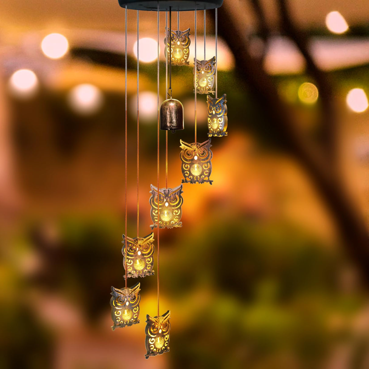 8 LED Solar Upgrade Owl Wind Chimes Outdoor,Mom Gifts for Mothers Day Grandma Wife Gift Solar Owl Wind Chimes for Outside,Hanging Lights Warm LED,Outdoor Owl Decor Christmas