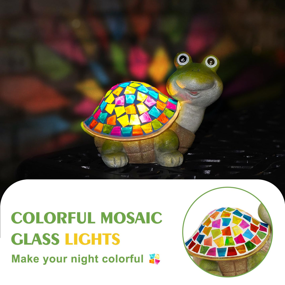 MININOVA Solar Mosaic Turtle Statues Outdoor Garden Decorations Kids Solar Light for Outside Home Decor Gifts for Kids Women Retirement Housewarming Christmas