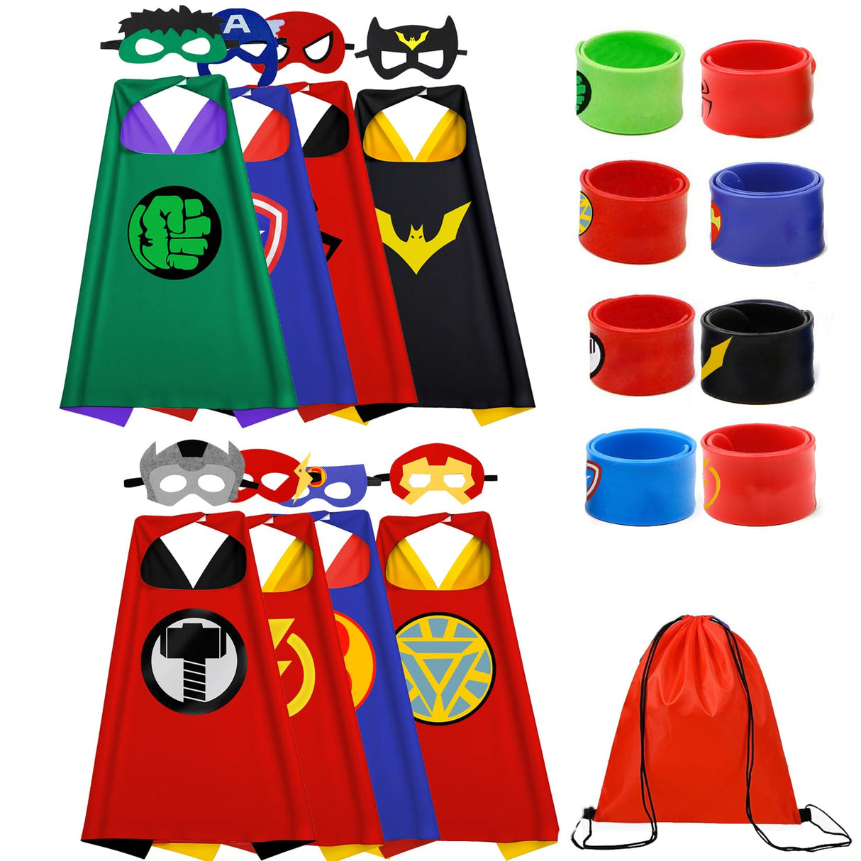 KARAZZO Kids Capes Set and Wristbands Boys Girls Costumes for Halloween Christmas Cosplay Dress Up (8-PACK CAPES SET)
