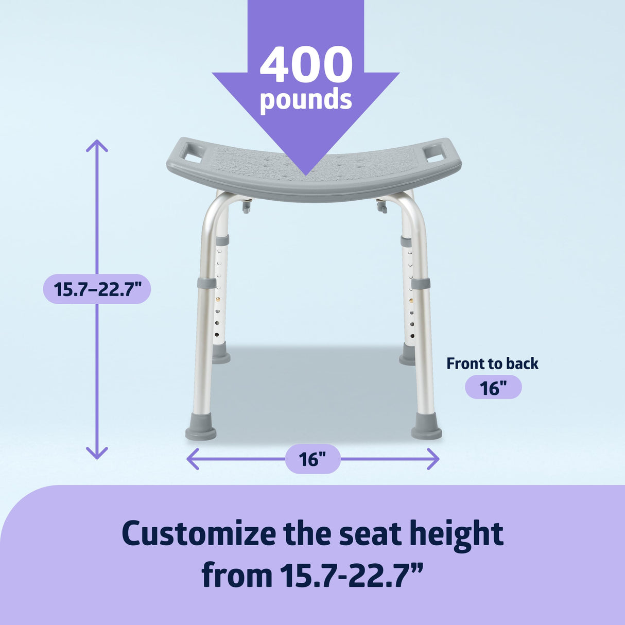 Medline Shower Chair Without Back, Bath Bench Supports up to 400 lbs, Gray