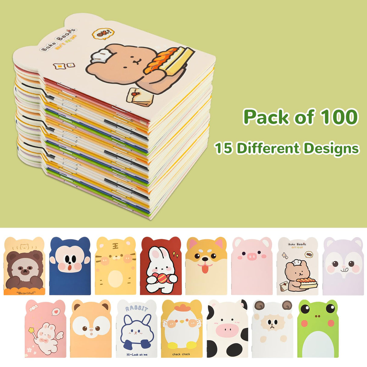 100 Packs Mini Notebooks for School Mini Cute Animal Notebooks Mini Notebooks Bulk for Christmas Day Office Classroom prizes College Ruled Pages(Cartoon Animals)