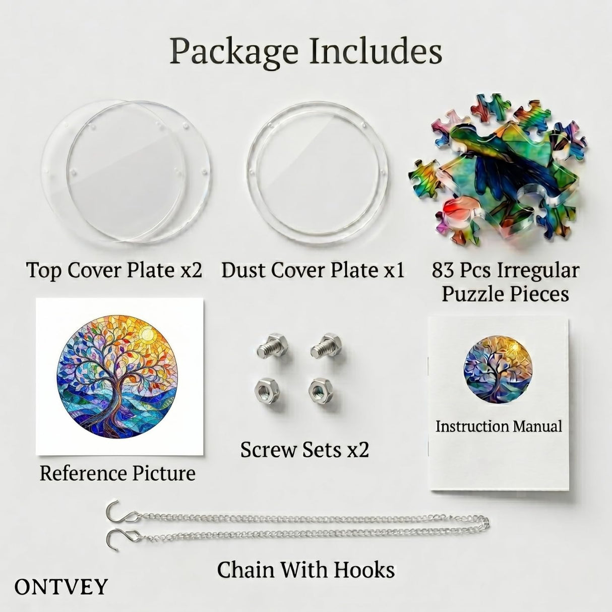 Acrylic Jigsaw Puzzle Suncatcher - Vivid Tree Acrylic Puzzle Window Hanging Kit, 83 Irregular Pieces & Hanging Chain - Creative DIY Home Indoor & Garden Decor (7.4 Inch)