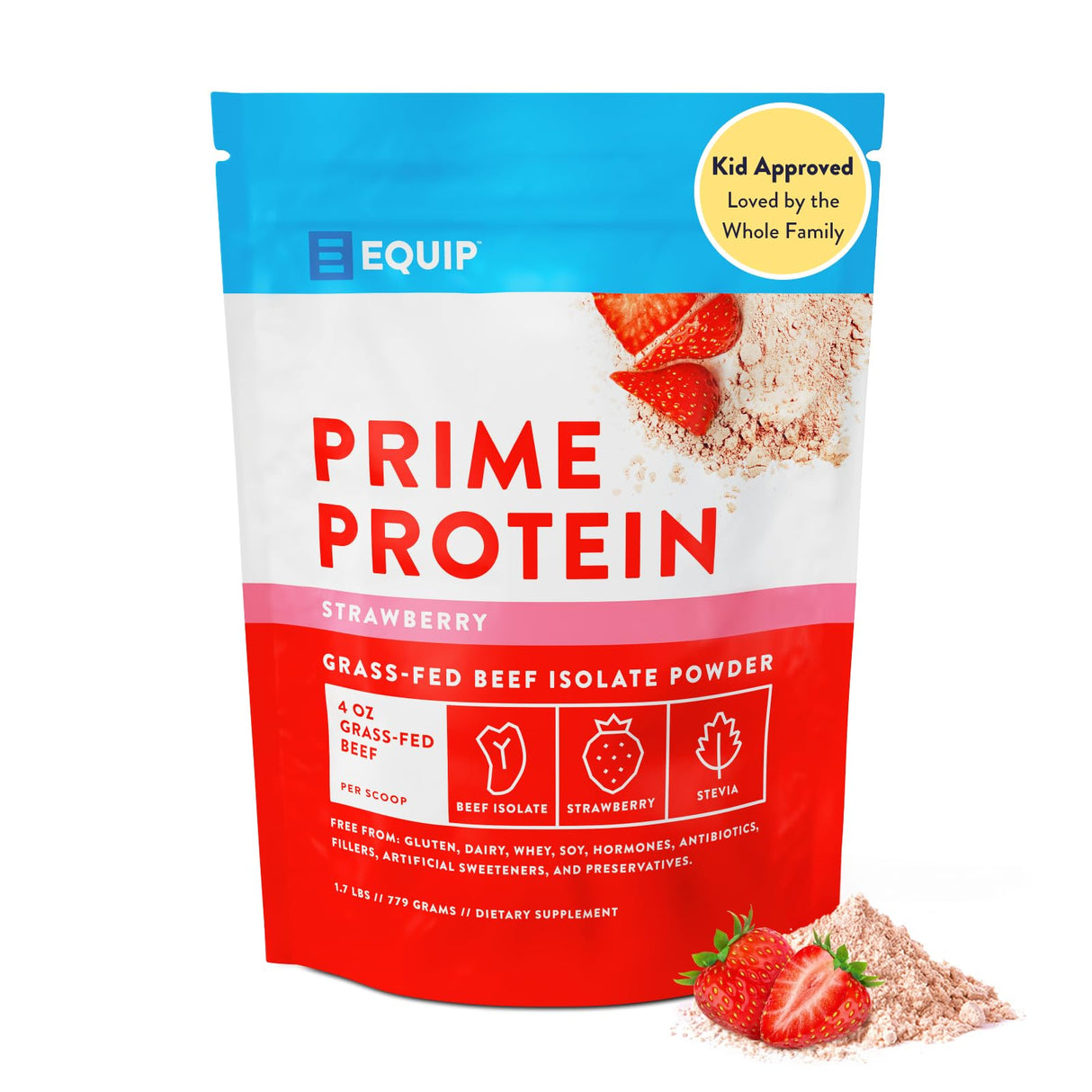 Equip Foods Prime Protein Powder | Clean, Grass Fed Beef Protein Isolate | Carnivore Protein Powder | Paleo, Keto Friendly | Gluten, Dairy Free | Helps Build & Repair Tissue | 30 Servings, Strawberry